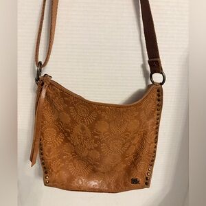 The Sak Saratoga floral embossed Tan Leather Crossbody Shoulder Bag